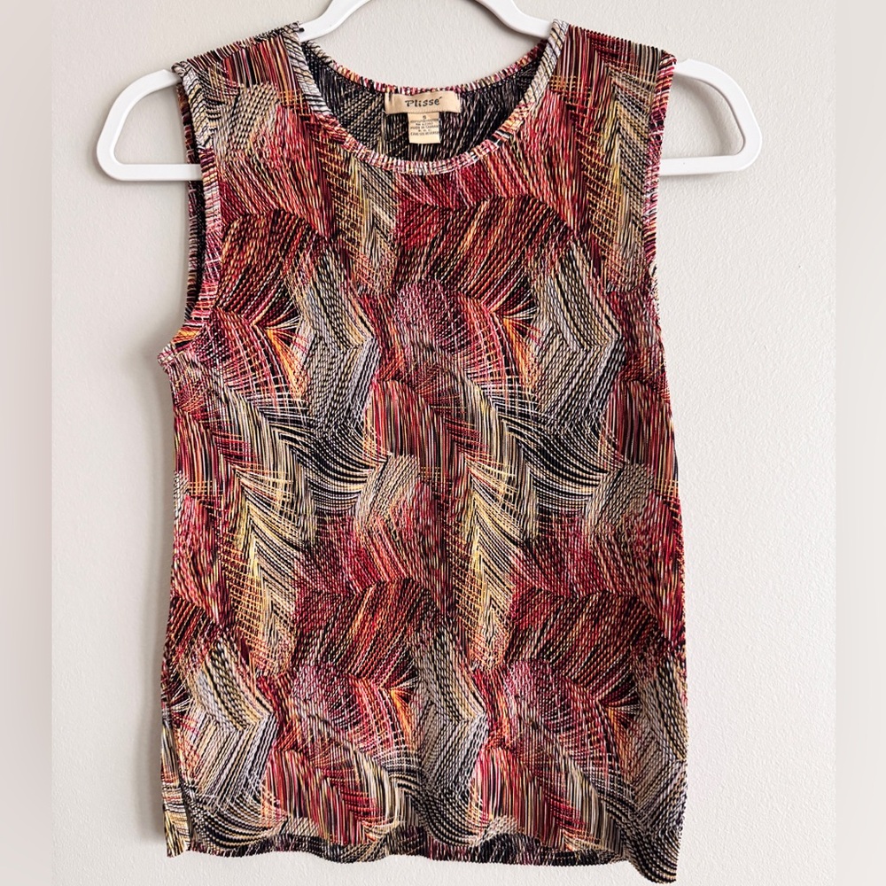 Vintage Plissé Sleeveless Top – Abstract Crinkle Print (Y2K / ’90s Era)